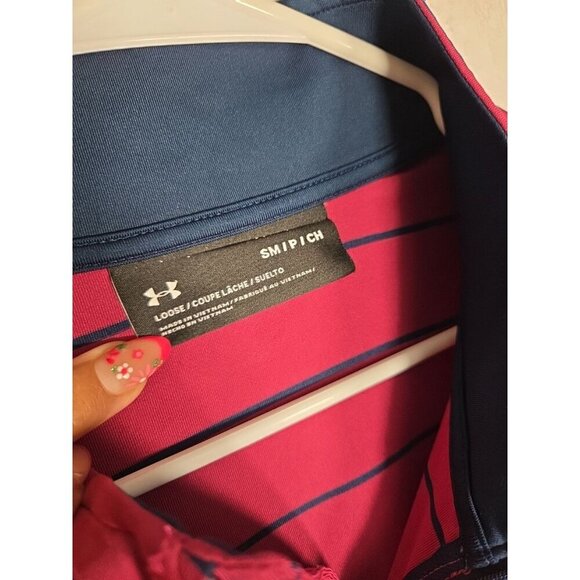 Under Armour Women's Small UA Tech Loose Fit 1/2 Zip Striped Pink Blue - Picture 2 of 6